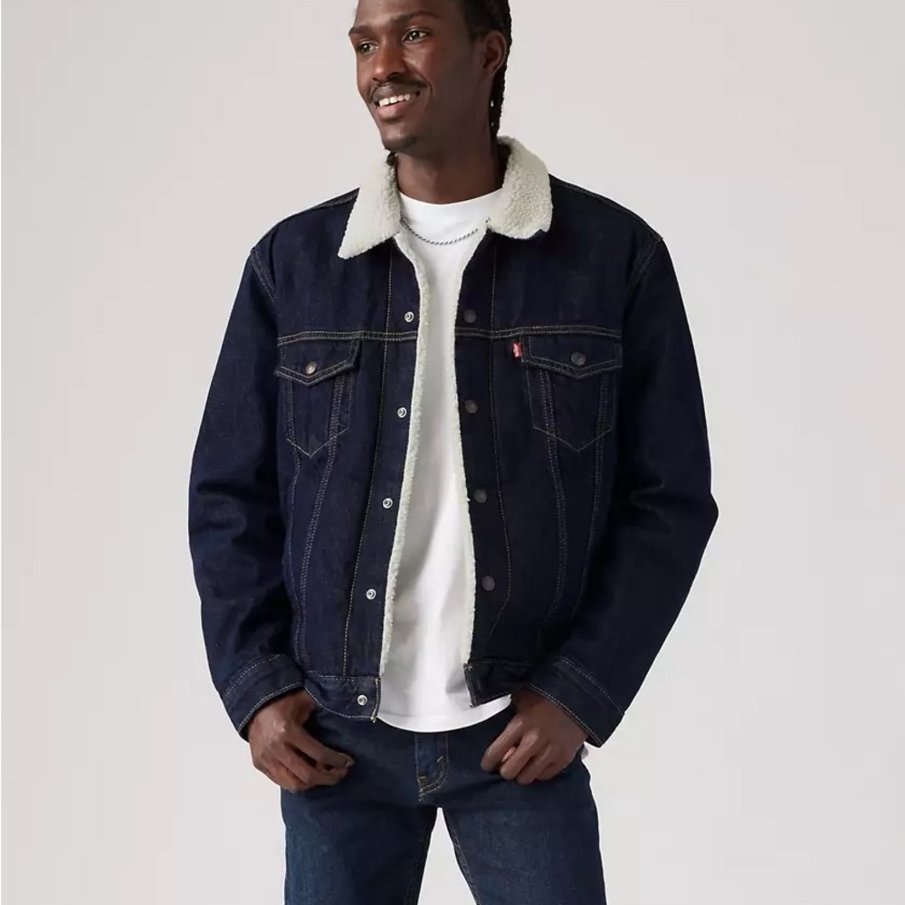Men's Black Denim Sherpa Jacket